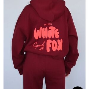 White Fox Burgundy Hoodie and Sweatpants Set